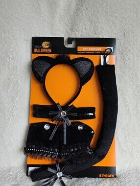 New 1 size Black Cat Cosplay Costume Halloween Play Dress Up 5 Pc Accessory Set